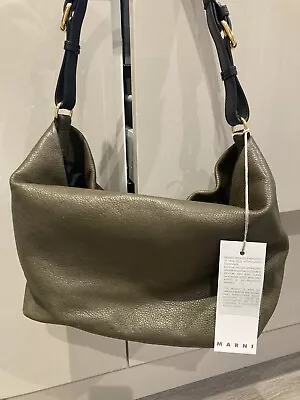 Marni Leather Tote Khaki Green With Black Strep • £80