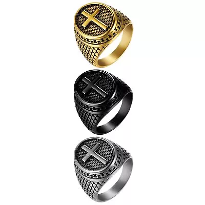 Gold Plated Men Stainless Steel Cross Ring Christian Religious Band Size 7-15 • $9.30