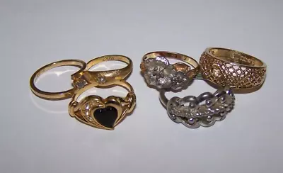 Vintage AVON Ring Lot Flower Hart Filagree Rhinestone 6 Rings Size 3 6 7 8 9 • $5.50