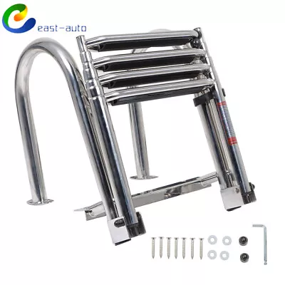 Pontoon Boat Ladder 4 Step Foldable Stainless Steel Marine Yacht Ladder W/ Pedal • $105.94