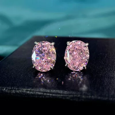 2Ct Oval Cut Lab-Created Pink Sapphire Womens Stud Earring 14K White Gold Plated • $89.99