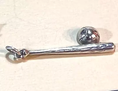 Vintage Sterling Silver Baseball & Bat Charm Pendant • $10