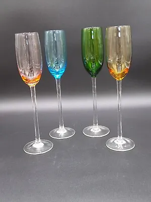 $39 • Buy 4 Vintage Tall Multi Color Champagne Flutes Toasting Glass 