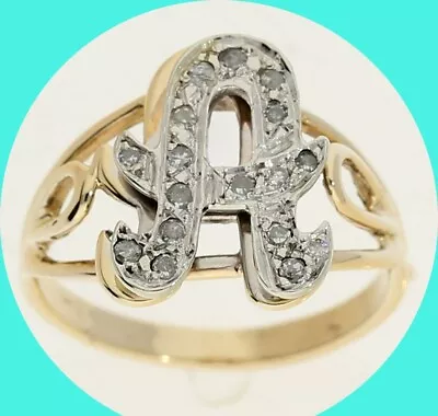 Diamond Initial A Shadow Ring .17CT  Multi-Tone Gold Size 6 • $250