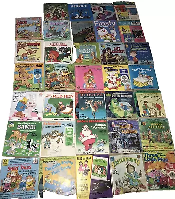 Lot Of  35 VINTAGE- Children's Read Along Story Books & Vinyl Records Disney • $99.99