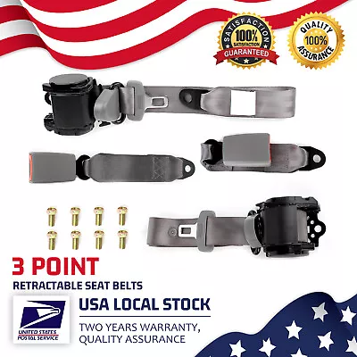 2 X Retractable 3 Point Safety Seat Belt Straps Car Vehicle Adjustable Belt Kit • $41.89