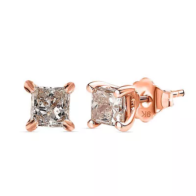 TJC Champagne Diamond Stud Earrings For Women In 9ct Rose Gold With Push Back • £137.99