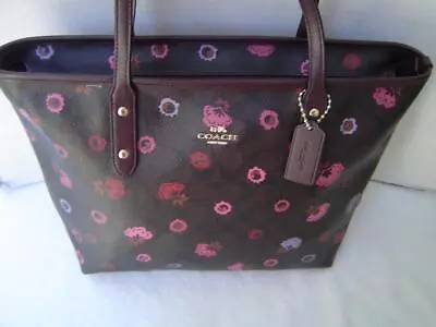 Authentic Coach Brown And Black Signature Floral Print City Tote #24372 Guc • $99.99