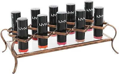 10 Slot Brass Tone Metal And Acrylic Lipstick Makeup Organizer Holder • $19.99