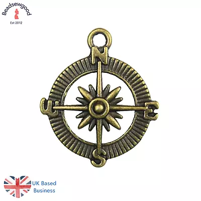 5 Compass Pendant Charms 29mm Sea Travel Jewellery Making • £2.69