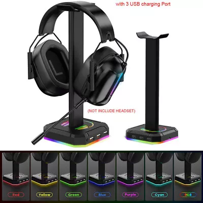 RGB Gaming Headphone Stand Headset Hanger Holder Rack Desktop W/ 3 USB Charging • $35.61