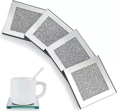 Luxury COASTERS Silver BLING CRUSHED DIAMOND ELEGANT STUNNING MIRROR TEA SHINE • £43.99