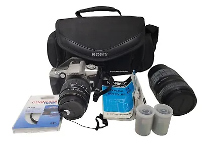 Minolta Maxxum5 35MM Film Camera Quantaray Lens Sony Carrying Case Sold For Part • $40