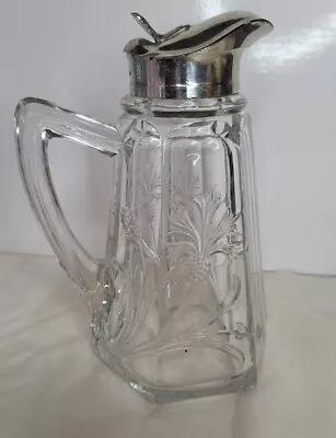 Vintage Etched Cut Glass Crystal Water Pitcher Floral Design ~ Very Beautiful!  • $19.99