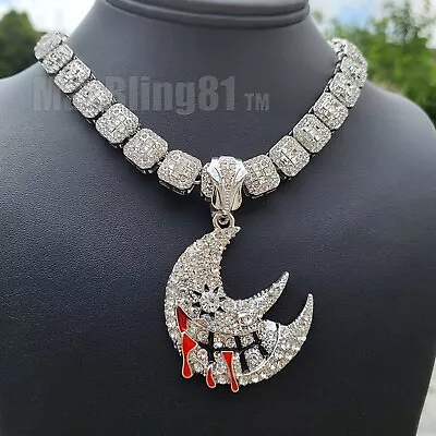 Iced Soul Eater Moon Pendant 16  18  20  Simulated Baguette Stone Chain Necklace • $17.99