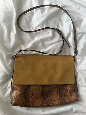 Zara Snakeskin Mustard Brown Suede Leather Clutch Crossbody Shoulder Bag BNWT • £17