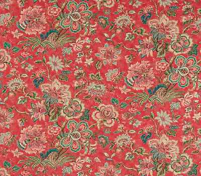 COLEFAX AND FOWLER CURTAIN FABRIC DESIGN  Flores 3.4 METRE RED 100% LINEN • £137.50