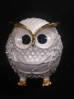 Owl White Wide Eyed Rhinestones & Gold Trim Jewelry Trinket Box # 2281392  NWT • $9.99