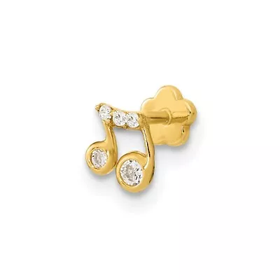 Real 14kt Yellow Gold 18 Gauge Music Note And CZ Cartilage Body Jewelry • $68.22