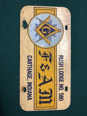 Vintage Carthage IN Rush Lodge #580 F&AM Free Mason Masonic License Plate • $29