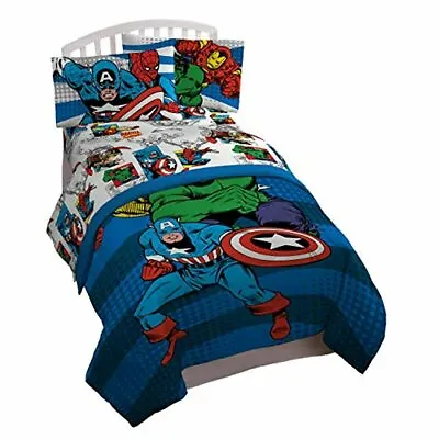 Avengers Bedding Set 4 Piece Twin Size Bed Comforter Sheets Blue Kids Bedroom • $99.99