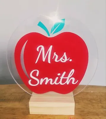 £12 • Buy Personalised Teacher Desk Stand Plaque Sign - Acrylic With Wood Stand - Any Name