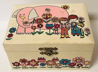 Vintage 60's Children’s Jewelry Music Box Girl Ballerina Pink Elephant Jaymar • $21.25