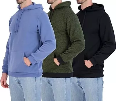 3 Pack: Men's Plush Fleece Pullover Hoodie - BLACK GREEN BLUE  IN BIG OR TALL • $19.95