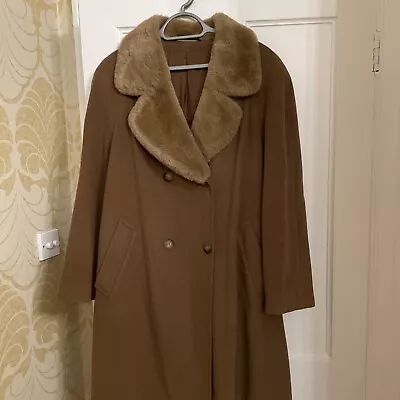 Ladies M&S St Michael Camel Wool Coat Faux Fur Collar UK 16 Pristine Vintage • £39.99