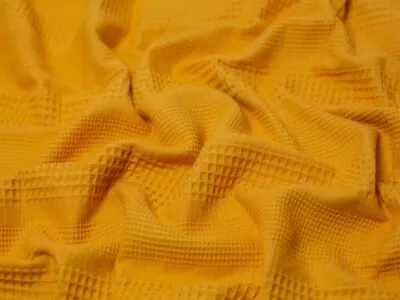 Minerva Textured Cotton Waffle Fabric Ochre - Per Metre • £13.48