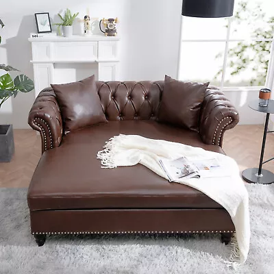 63  PU Leather Loveseat Chaise Lounge Couch Indoor Sofa 2-Seater CouchBrown • $579