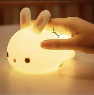 Kids Bedroom Led Rabbit Night Light Bunny Soft Silicone Bunny Lamp Touch Sensor • £21.99