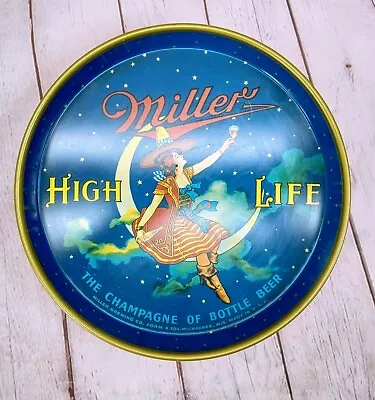 Miller High Life Beer Vintage Metal Drink Bar Serving Tray Girl On The Moon NICE • $55