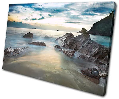 Sunset Seascape Beach SINGLE CANVAS WALL ART Picture Print VA • £19.99