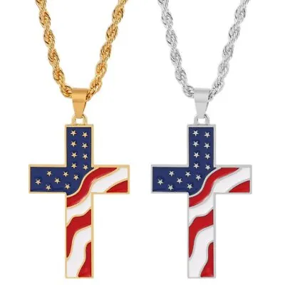 New American Flag Cross Necklace Religious Pendant Women Men Jewelry Independent • $2.64