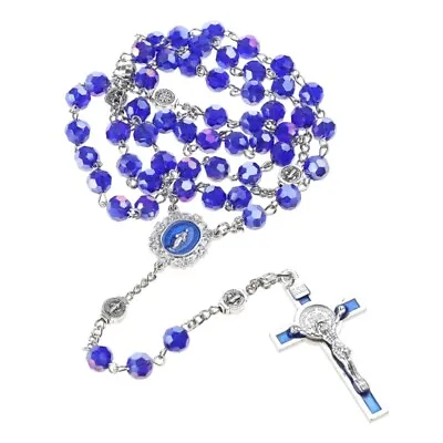Blue Crystal Bead Rosary Necklace Vintage Catholic Religious For Pen • $7.55