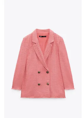 $62.99 • Buy Zara Woman Textured Double Breasted Blazer Coral -ref: 7484/132 Size L Nwt