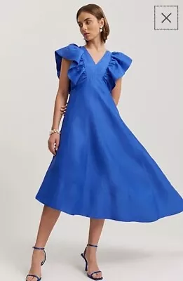 Country Road Ruffle Midi Dress Size 8 XS Sapphire Blue BNWT RRP$279 • $149