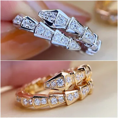 $2.08 • Buy Fashion 925 Silver Filled,Gold Ring Cubic Zircon Women Wedding Jewelry Sz 6-10