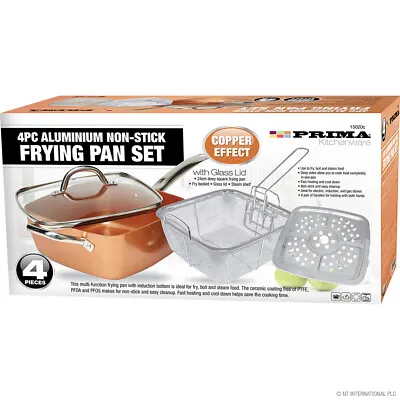 £21.99 • Buy 4pc Non Stick Chip Pan Oven Set Fryer Deep Fat Frying Pot Copper Effect New