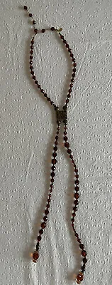 Dabby Reid Y Double Dangle Necklace Amber/ Mirrored Faceted Beads Bronze Accents • $74.50