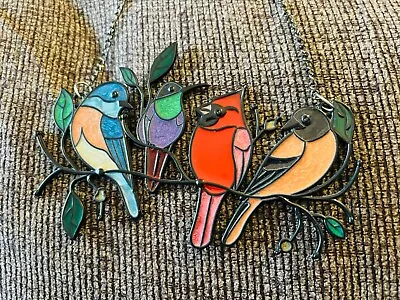 Decorative Colorful Birds Cut Metal Wall Art Home Decor~Chain Hanging 6” • $10.99