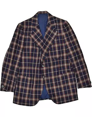 VINTAGE Mens 2 Button Blazer Jacket UK 38 Medium Navy Blue Check HP25 • $41.34