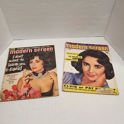 Modern Screen Magazine Dec 56 & Mar 60 Liz Taylor Monty Clift Elvis Or Pat Boone • $15