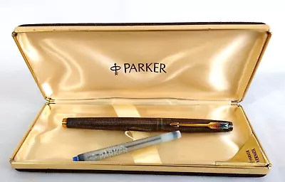 Vtg Parker Sterling Vermeil Fountain Pen Fine 14K Gold Point W/Case BLUE PATINA • $381.10