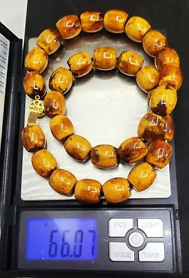 66.07g ANTIQUE RARE ART DECO EGG YOLK AMBER BEAD NECKLACE CHINESE • $51