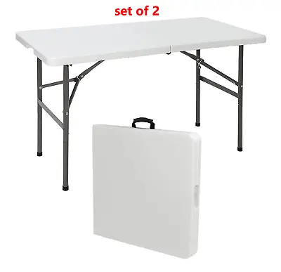 2PCS 4 FT Plastic Folding Table Portable Utility Table W/Handle Indoor Outdoor  • $87.58