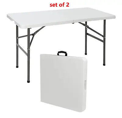2PCS 4ft Portable Rectangular Plastic Folding Table W/Handle For Camping Dining • $87.58