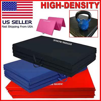 Tri-Fold Four Folding Thick Exercise Mat Carrying Handles For Tumbling MMA Core • $49.99