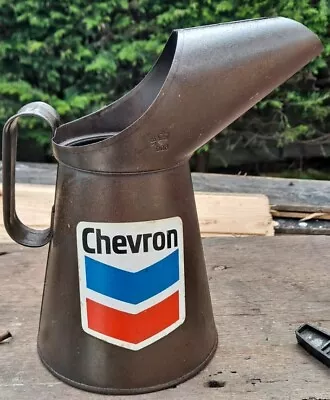 Vintage Chevron Oil Quart Tin Pourer Automobilia Jug 1 Litre Collectable Petrol  • $6.22